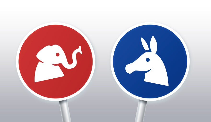 Republican Elephant Symbol and Democratic Donkey Symbol