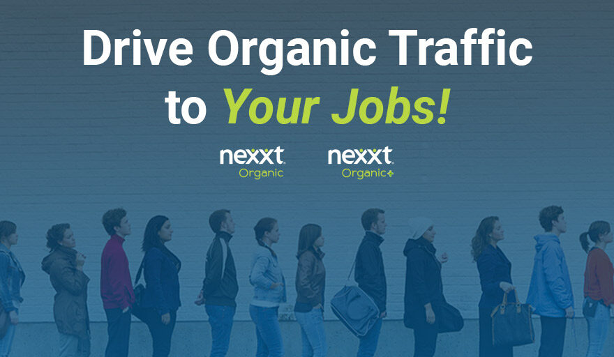 People waiting in a line with the copy "Drive Organic Traffic to Your Jobs!"